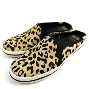 KATE SPADE KEDS Double Deck Leopard Calf Hair Mules Slipon Leopard Slides